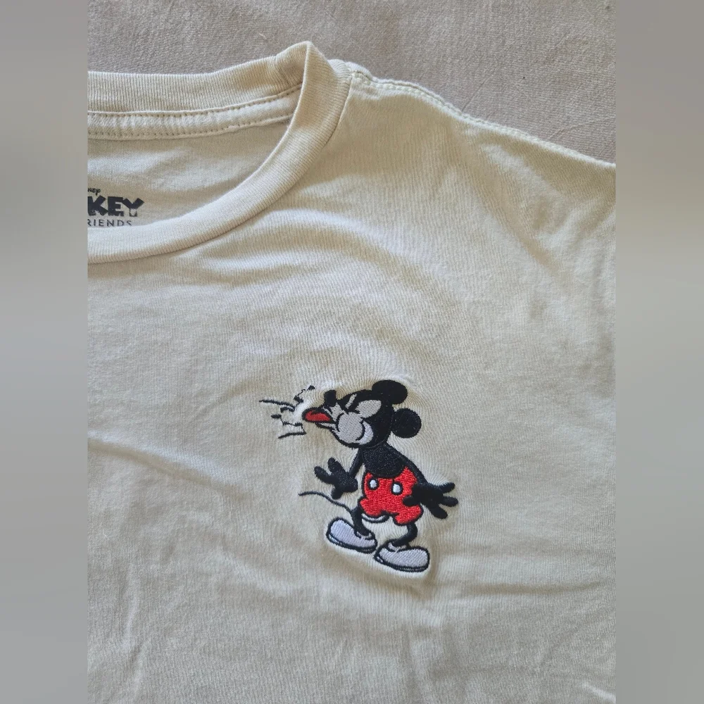 Disney Embroidered Mickey Mouse  Cream T-Shirt, Medium